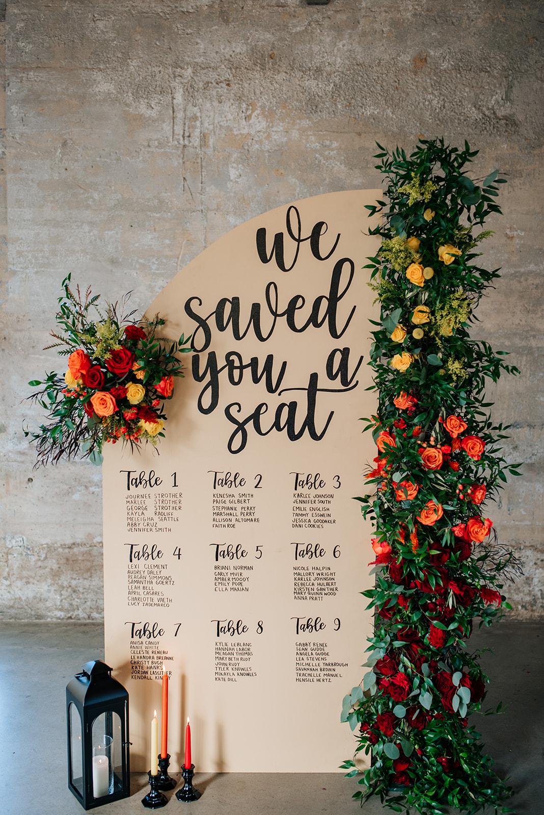 wedding seating chart with floral frame